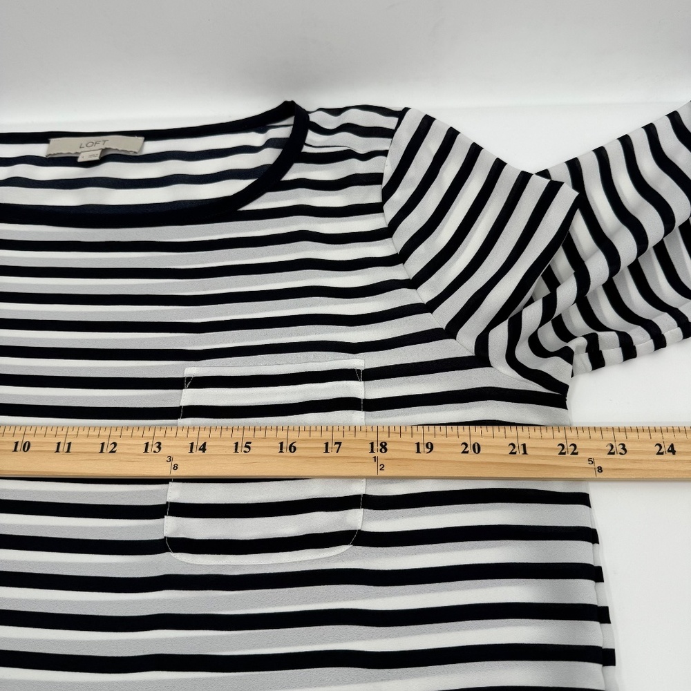 Loft Top Women Large Blue Striped Long Sleeve Sheer Nautical Coastal Lightweight - Picture 10 of 12